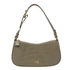 Parisa Wang Madison Baguette Bag Womens Small Taupe Grey‎ Croc Embossed Leather